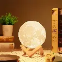 3D Moon Lamp, Remote & Touch Control Adjust Brightness with Wooden Stand Rechargeable Battery for Diwali Home Decoration (Pack of 1)